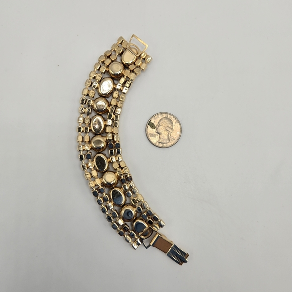 Vintage Rhinestone Bracelet Rootbeer Champagne Chunky Statement 1950s Gilded Age - Picture 3 of 4